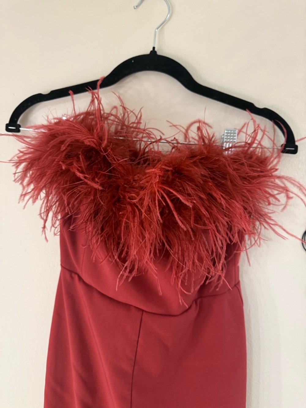 Strapless Feather-Trim Jumpsuit in Crimson - Picture 4 of 7